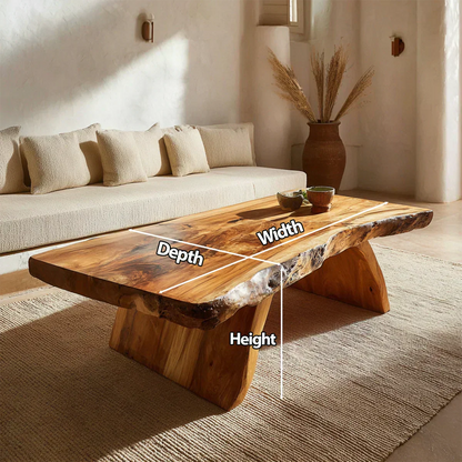 Rustic Live Edge Slab Coffee Table with Solid Block Base in Natural Solid Wood - Elitegemse - View 6