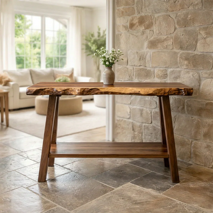 Rustic Live Edge Solid Wood Console Table with Storage Shelf - Elitegemse - View 2
