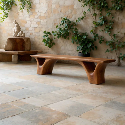 Sculpted Arch-Base Solid Wood Bench – Modern Fluid Silhouette - Elitegemse