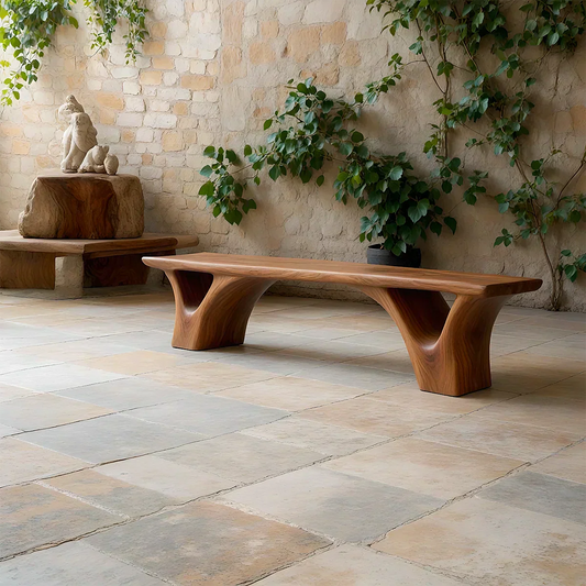 Sculpted Arch-Base Solid Wood Bench – Modern Fluid Silhouette - Elitegemse