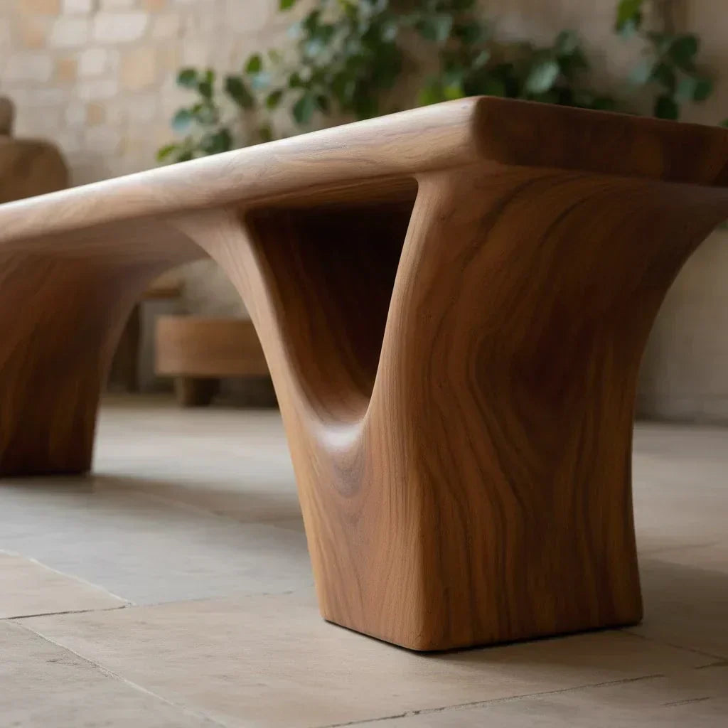 Sculpted Arch-Base Solid Wood Bench – Modern Fluid Silhouette - Elitegemse - View 5
