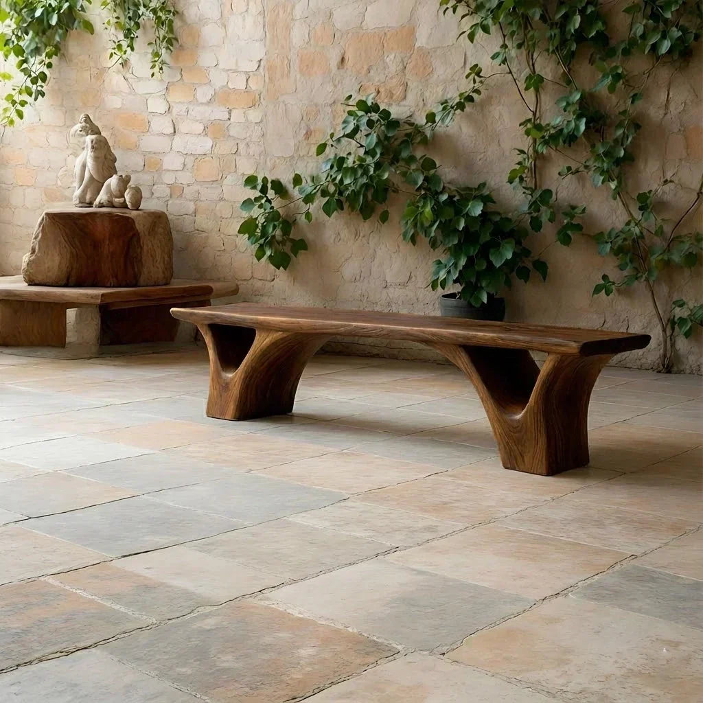 Sculpted Arch-Base Solid Wood Bench – Modern Fluid Silhouette - Elitegemse - View 7