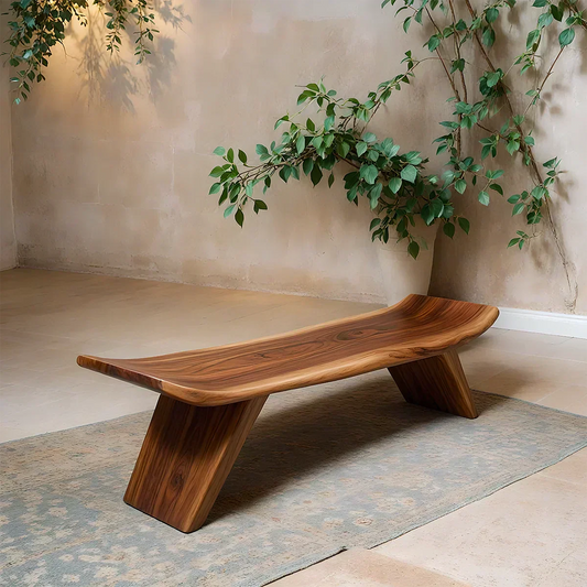 Sculpted Low-Profile Bench in Natural Solid Wood – Curved Edge Form - Elitegemse