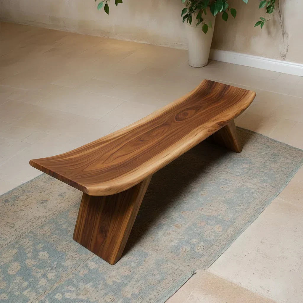 Sculpted Low-Profile Bench in Natural Solid Wood – Curved Edge Form - Elitegemse - View 3