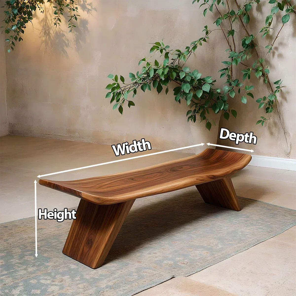 Sculpted Low-Profile Bench in Natural Solid Wood – Curved Edge Form - Elitegemse - View 5