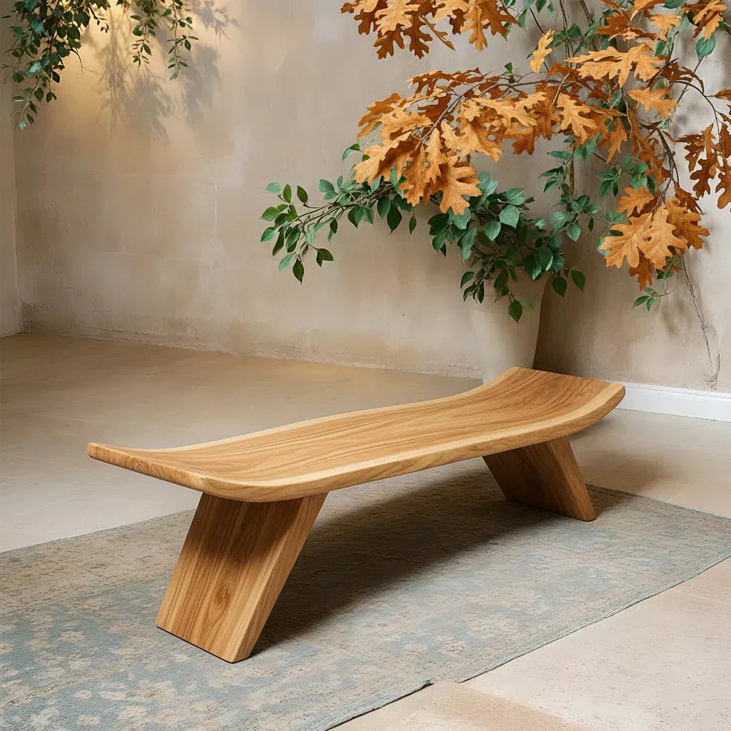 Sculpted Low-Profile Bench in Natural Solid Wood – Curved Edge Form - Elitegemse - View 7