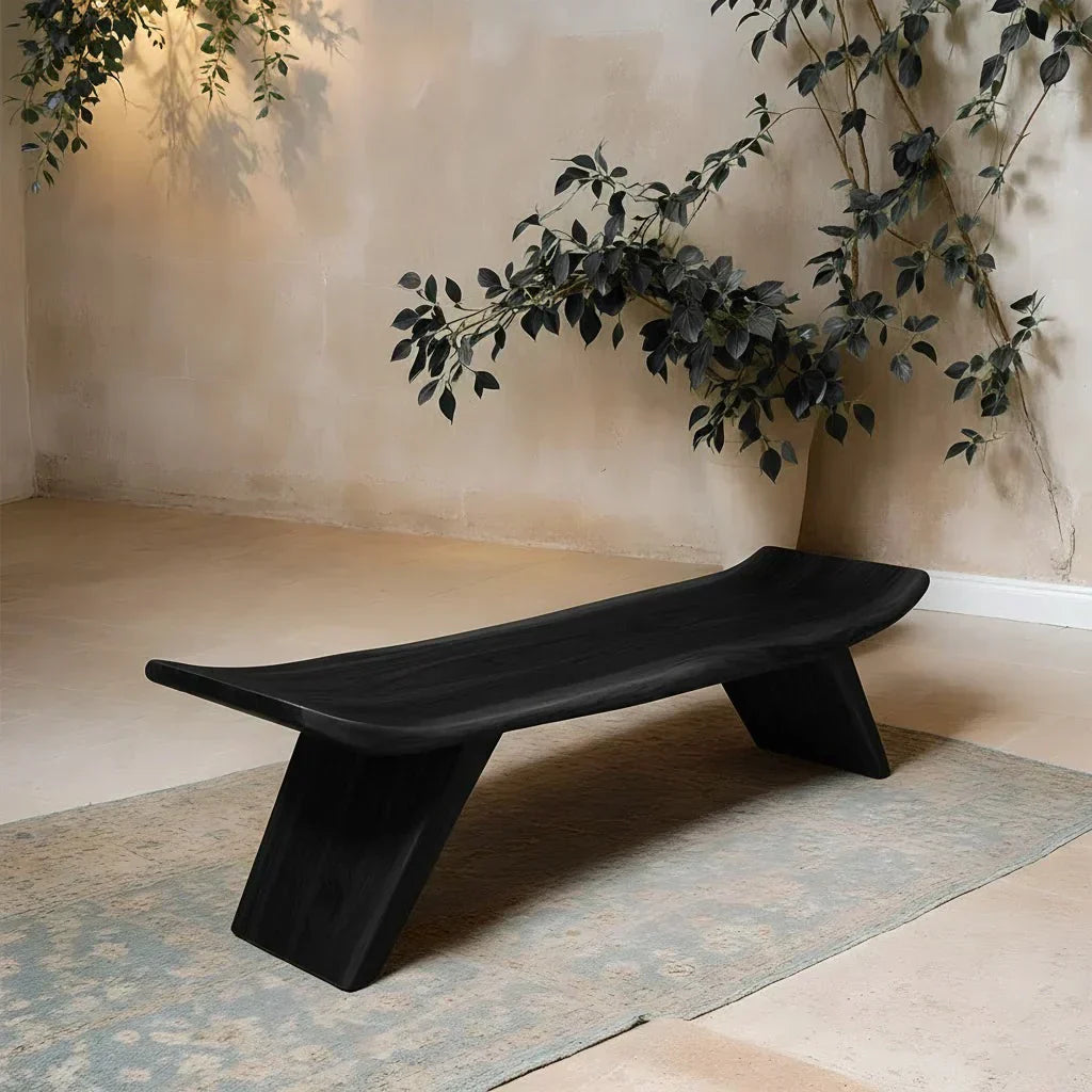 Sculpted Low-Profile Bench in Natural Solid Wood – Curved Edge Form - Elitegemse - View 8