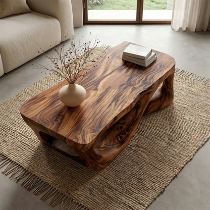 Sculpted Natural Solid Wood Coffee Table with Organic Carved Base - Elitegemse - View 2