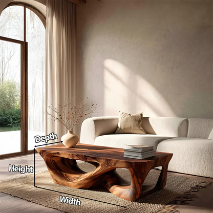 Sculpted Natural Solid Wood Coffee Table with Organic Carved Base - Elitegemse - View 3