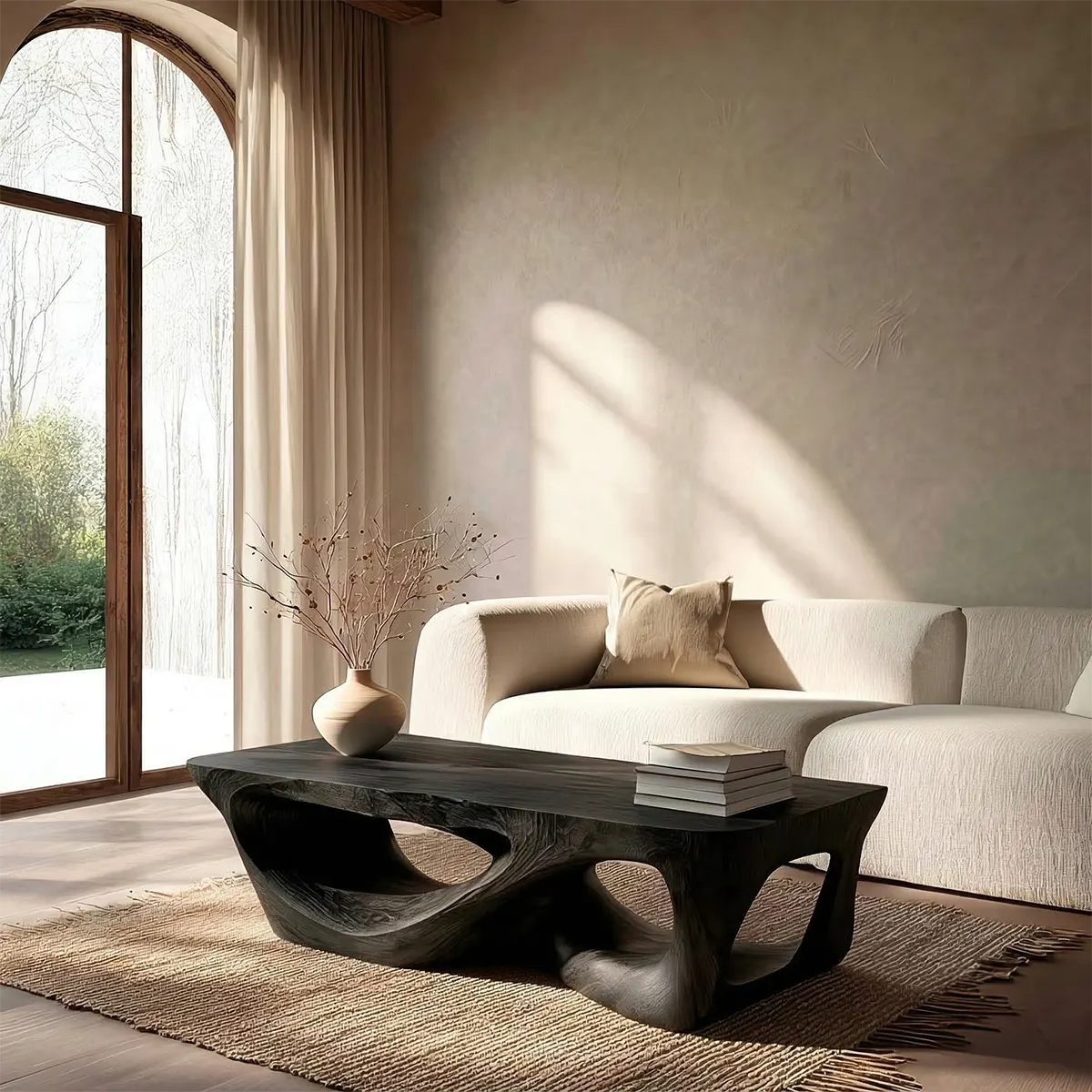 Sculpted Natural Solid Wood Coffee Table with Organic Carved Base - Elitegemse - View 6