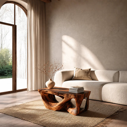 Sculpted Natural Solid Wood Coffee Table with Organic Carved Base - Elitegemse - View 7