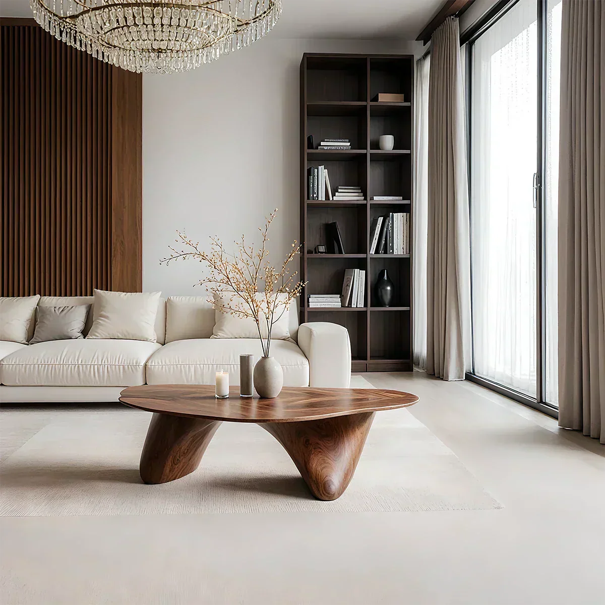 Sculpted Solid Wood Coffee Table – Soft Curved Base & Minimalist Form - Elitegemse