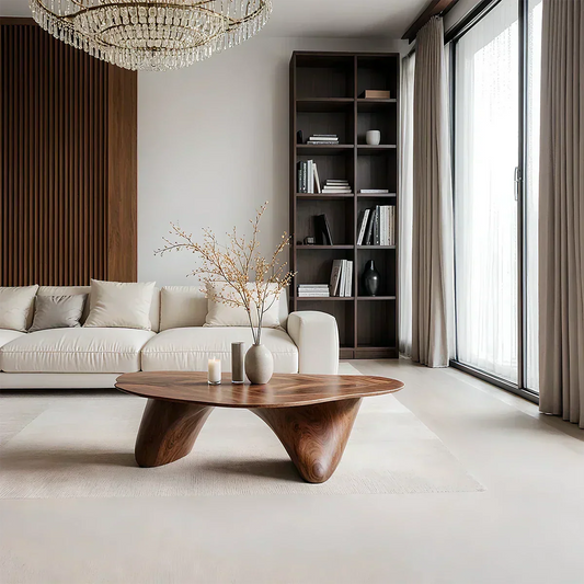 Sculpted Solid Wood Coffee Table – Soft Curved Base & Minimalist Form - Elitegemse