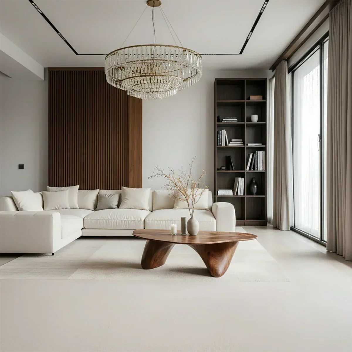 Sculpted Solid Wood Coffee Table – Soft Curved Base & Minimalist Form - Elitegemse - View 2