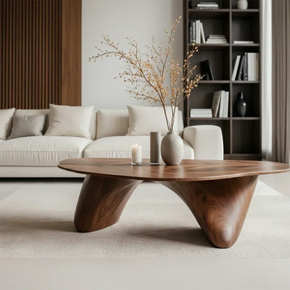 Sculpted Solid Wood Coffee Table – Soft Curved Base & Minimalist Form - Elitegemse - View 3