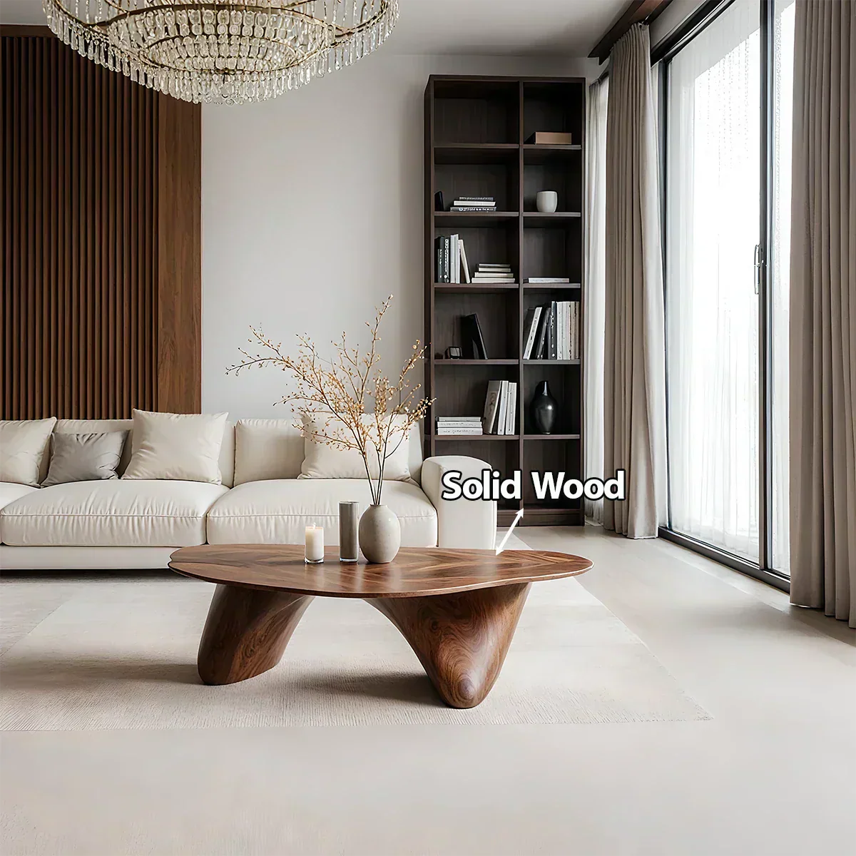 Sculpted Solid Wood Coffee Table – Soft Curved Base & Minimalist Form - Elitegemse - View 5