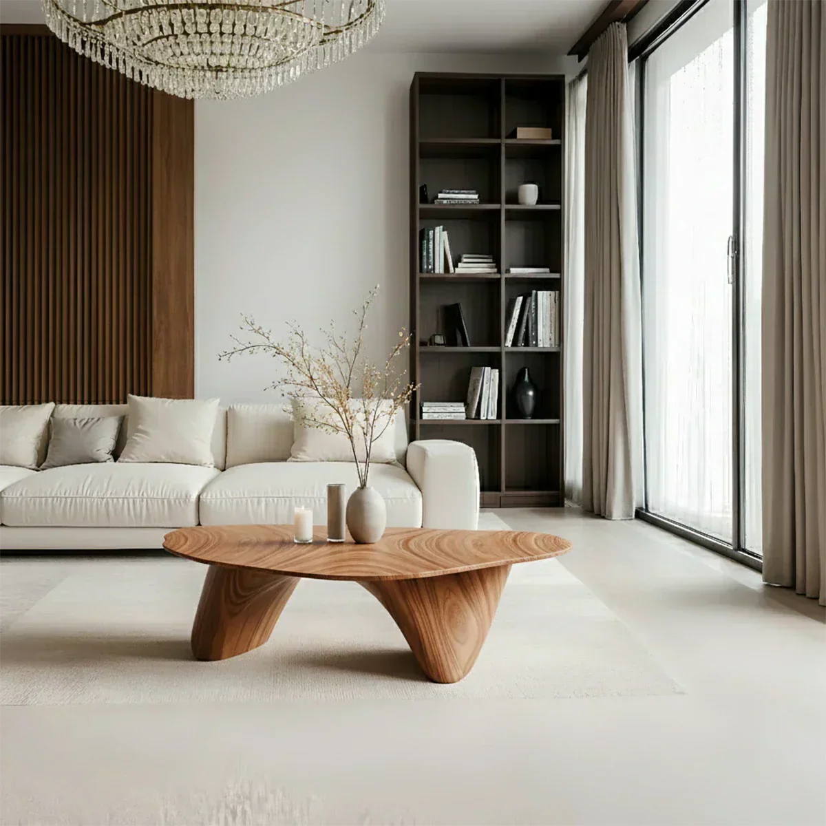 Sculpted Solid Wood Coffee Table – Soft Curved Base & Minimalist Form - Elitegemse - View 7