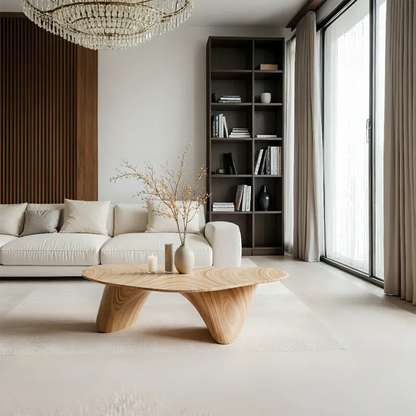 Sculpted Solid Wood Coffee Table – Soft Curved Base & Minimalist Form - Elitegemse - View 8