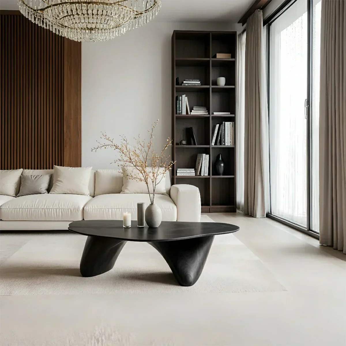 Sculpted Solid Wood Coffee Table – Soft Curved Base & Minimalist Form - Elitegemse - View 9