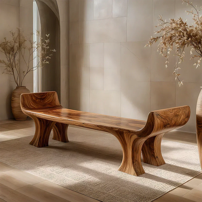 Sculpted Wing-End Bench in Natural Solid Wood - Elitegemse
