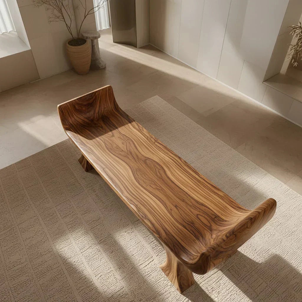 Sculpted Wing-End Bench in Natural Solid Wood - Elitegemse - View 3
