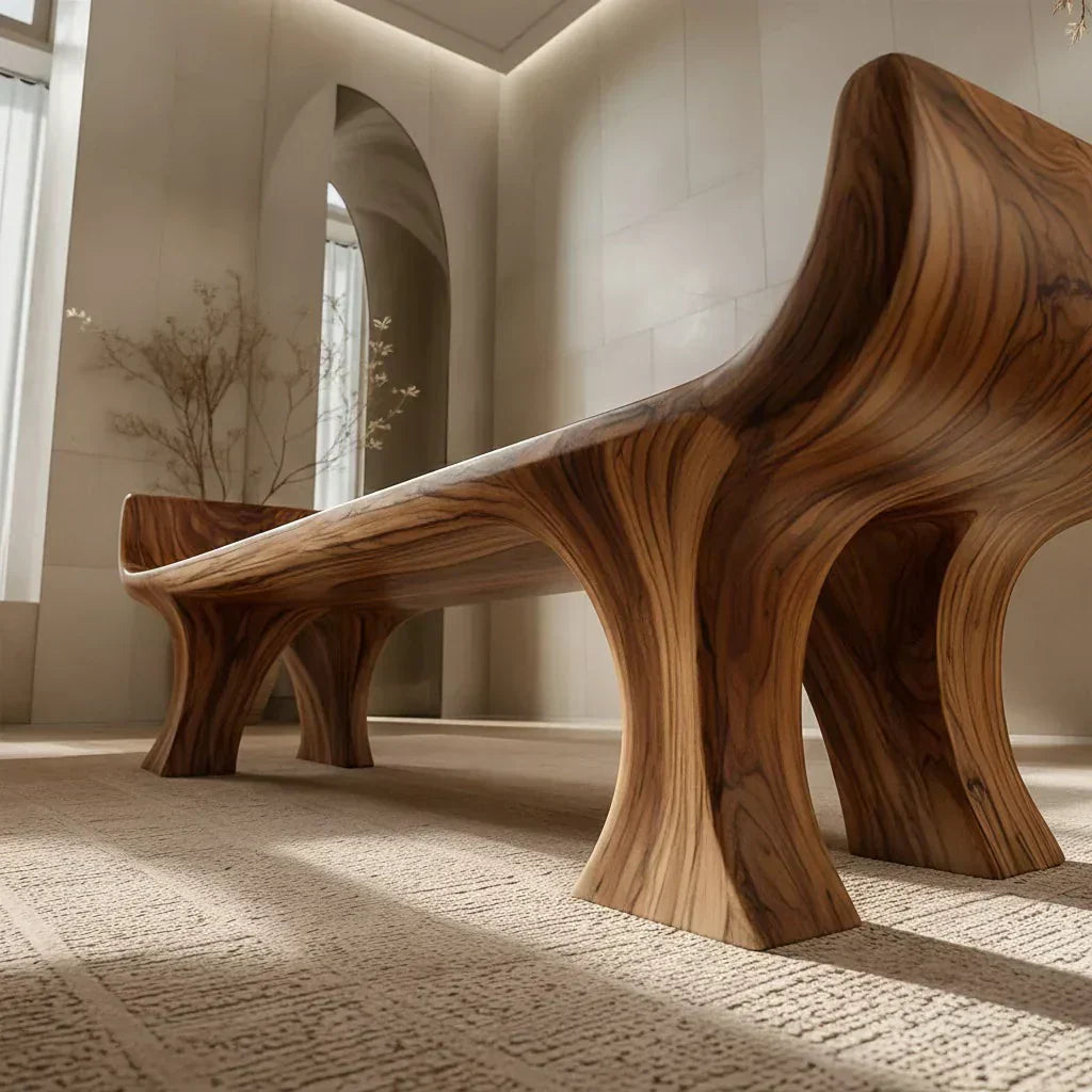 Sculpted Wing-End Bench in Natural Solid Wood - Elitegemse - View 4