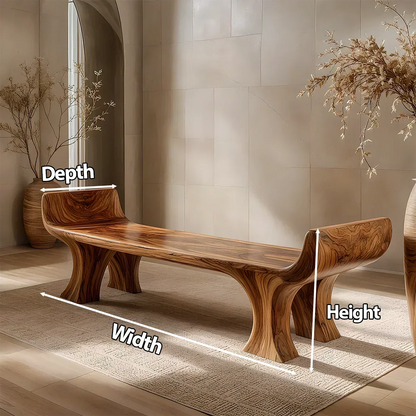 Sculpted Wing-End Bench in Natural Solid Wood - Elitegemse - View 6