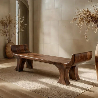 Sculpted Wing-End Bench in Natural Solid Wood - Elitegemse - View 7