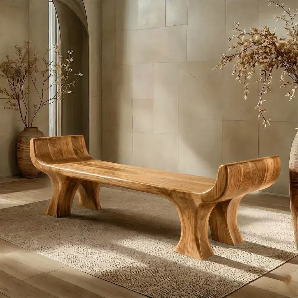 Sculpted Wing-End Bench in Natural Solid Wood - Elitegemse - View 8