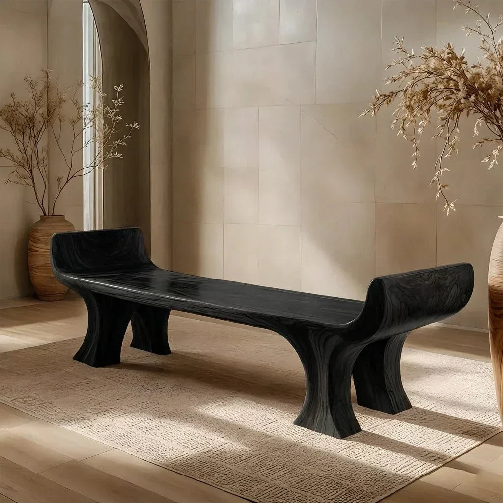 Sculpted Wing-End Bench in Natural Solid Wood - Elitegemse - View 9