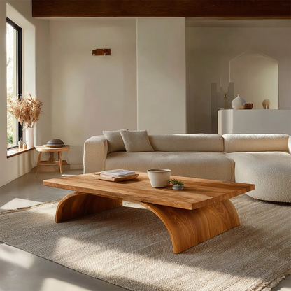 Sculptural Arch Base Coffee Table in Organic Modern Natural Solid Wood - Elitegemse