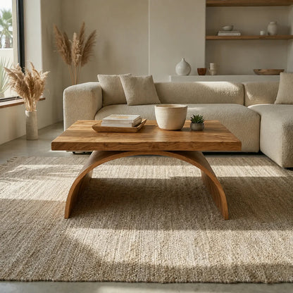 Sculptural Arch Base Coffee Table in Organic Modern Natural Solid Wood - Elitegemse - View 10