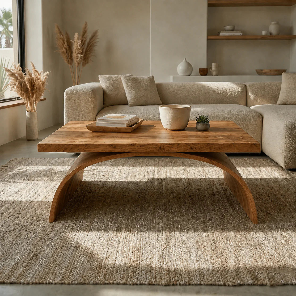 Sculptural Arch Base Coffee Table in Organic Modern Natural Solid Wood - Elitegemse - View 11