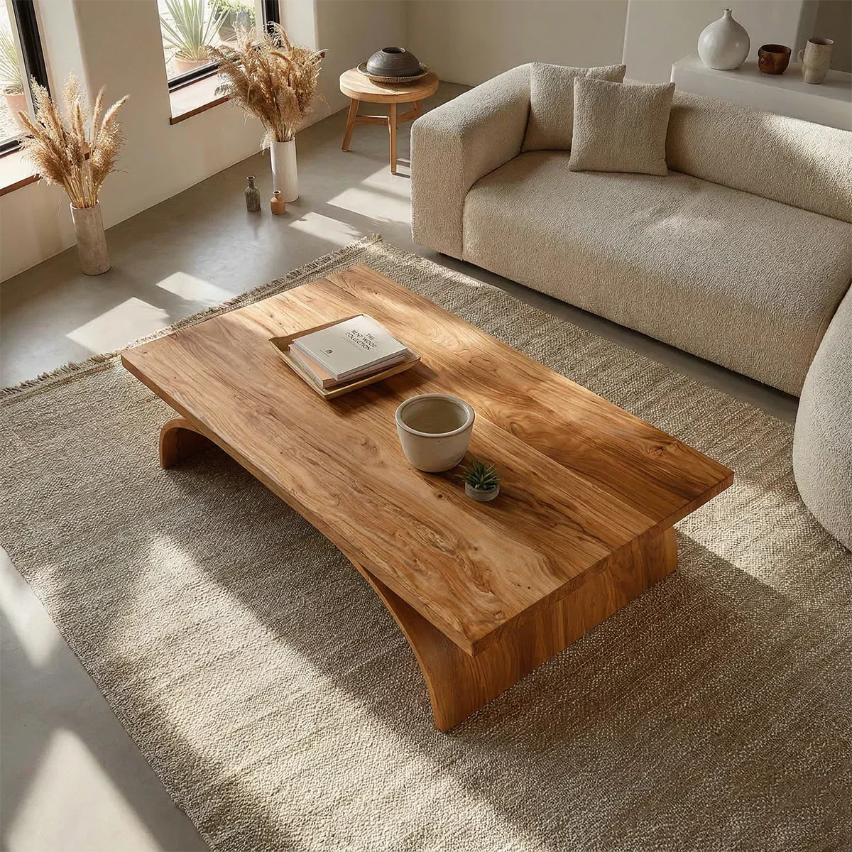 Sculptural Arch Base Coffee Table in Organic Modern Natural Solid Wood - Elitegemse - View 2