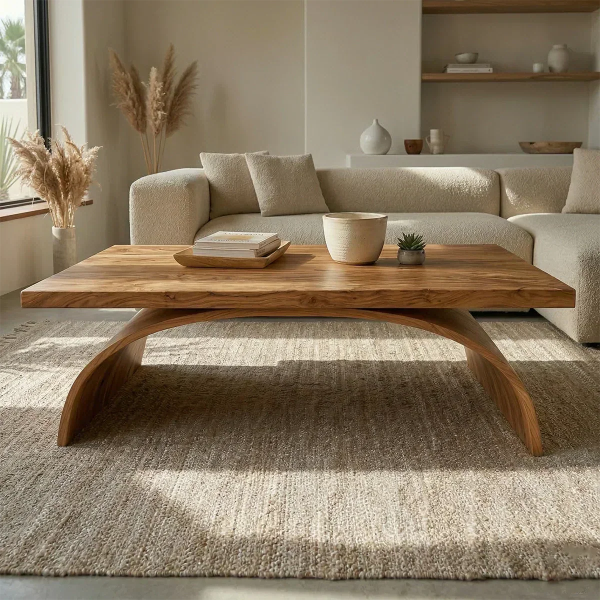 Sculptural Arch Base Coffee Table in Organic Modern Natural Solid Wood - Elitegemse - View 3
