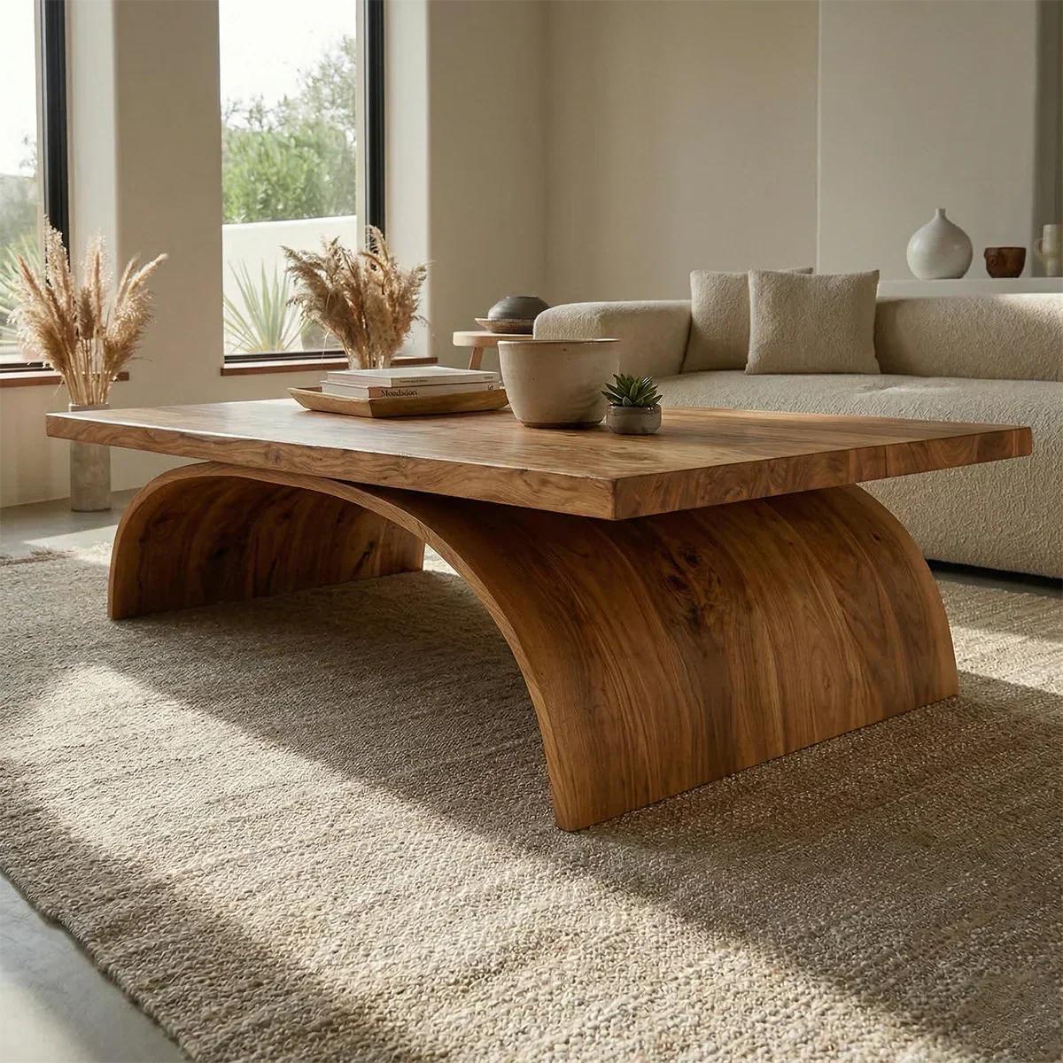 Sculptural Arch Base Coffee Table in Organic Modern Natural Solid Wood - Elitegemse - View 4