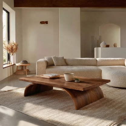 Sculptural Arch Base Coffee Table in Organic Modern Natural Solid Wood - Elitegemse - View 7