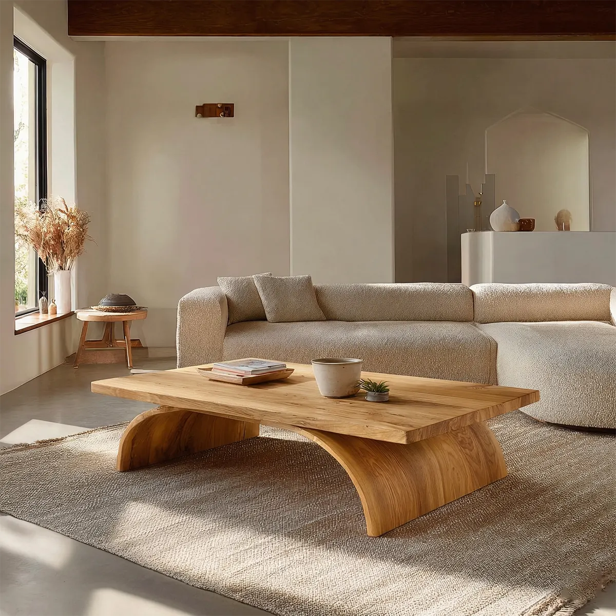 Sculptural Arch Base Coffee Table in Organic Modern Natural Solid Wood - Elitegemse - View 8