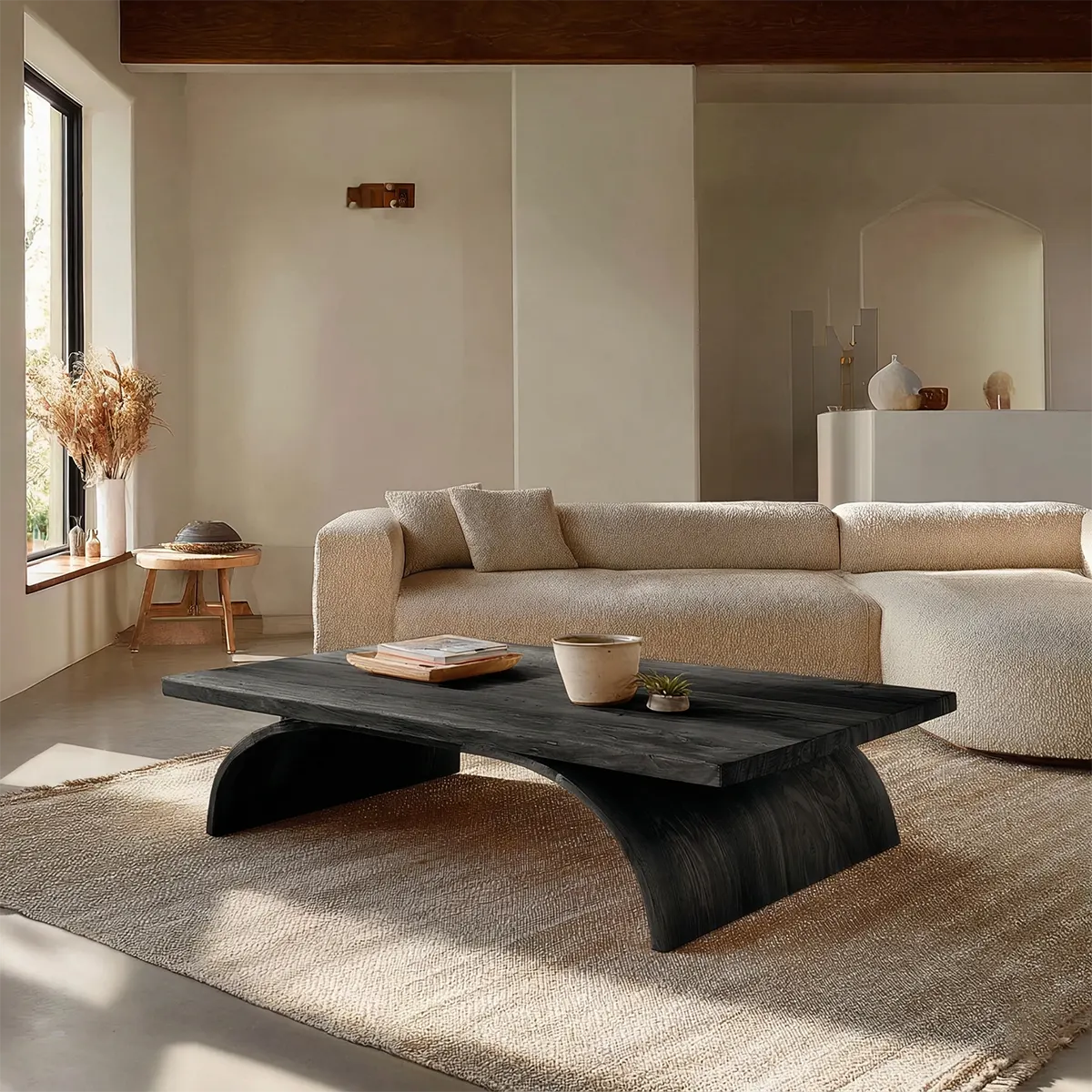Sculptural Arch Base Coffee Table in Organic Modern Natural Solid Wood - Elitegemse - View 9