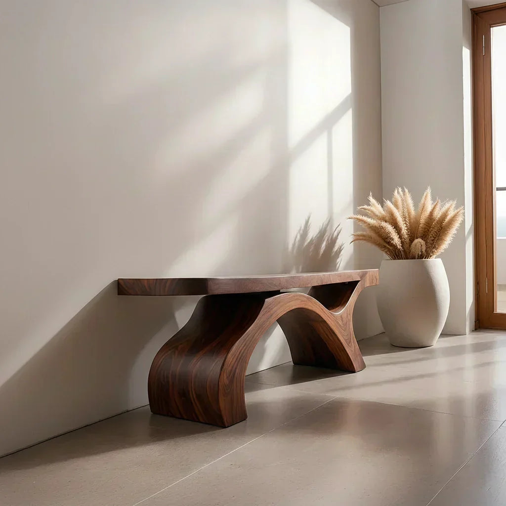 Sculptural Curved Solid Wood Bench – Modern Organic Form - Elitegemse - View 3