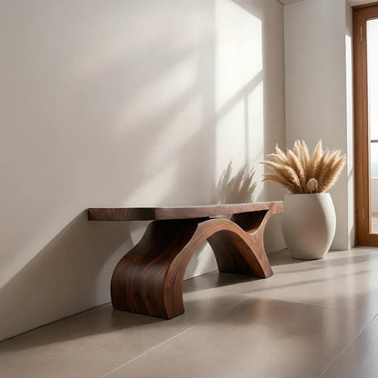 Sculptural Curved Solid Wood Bench – Modern Organic Form - Elitegemse - View 3