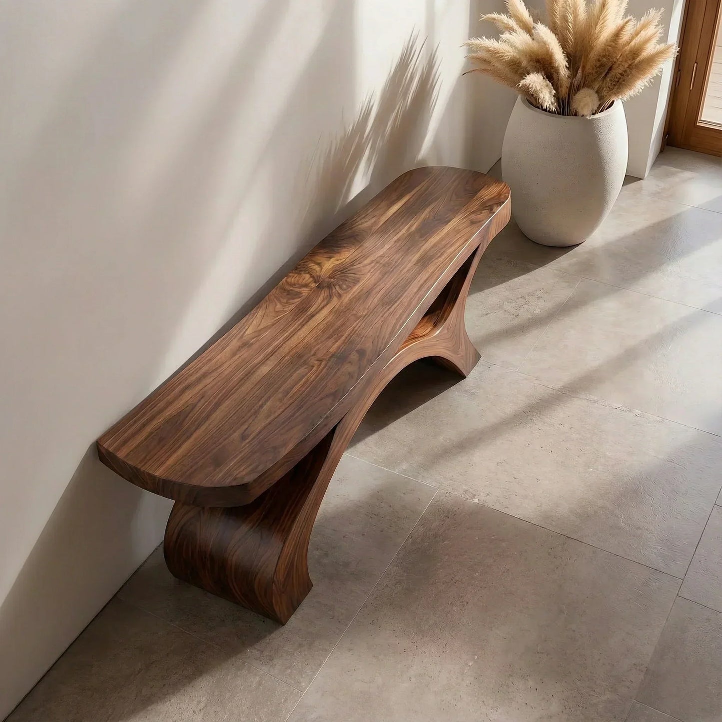 Sculptural Curved Solid Wood Bench – Modern Organic Form - Elitegemse - View 4