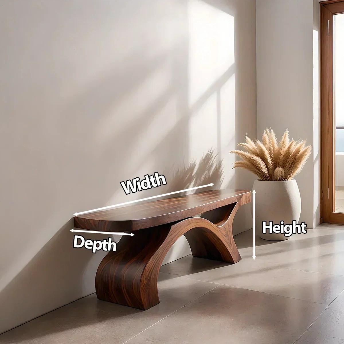 Sculptural Curved Solid Wood Bench – Modern Organic Form - Elitegemse - View 6