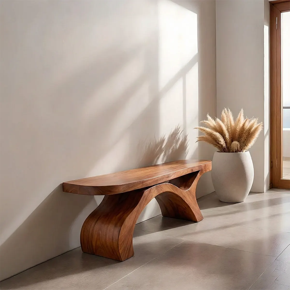 Sculptural Curved Solid Wood Bench – Modern Organic Form - Elitegemse - View 7