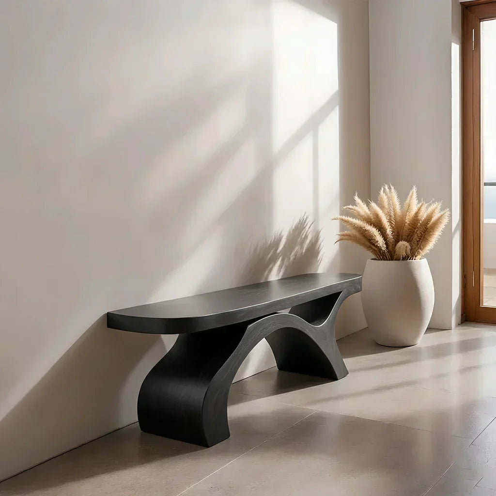 Sculptural Curved Solid Wood Bench – Modern Organic Form - Elitegemse - View 9