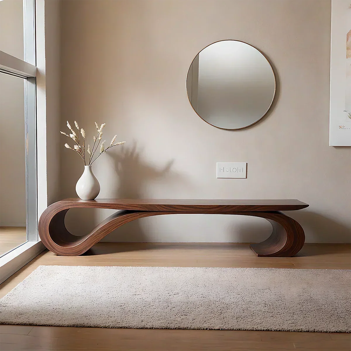 Sculptural Curved Solid Wood Bench – Waveflow Edition - Elitegemse