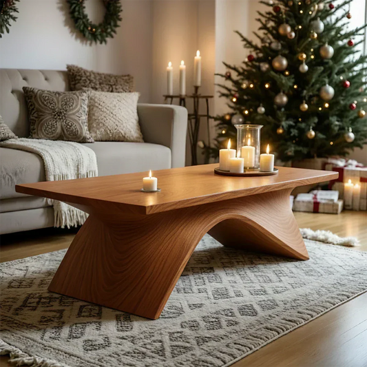 Sculptural Curved Solid Wood Coffee Table – Handcrafted Natural Finish - Elitegemse