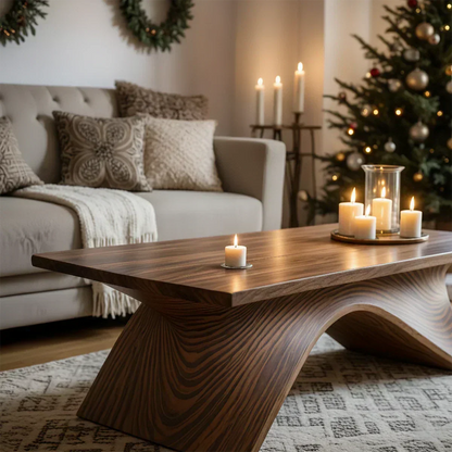 Sculptural Curved Solid Wood Coffee Table – Handcrafted Natural Finish - Elitegemse - View 2