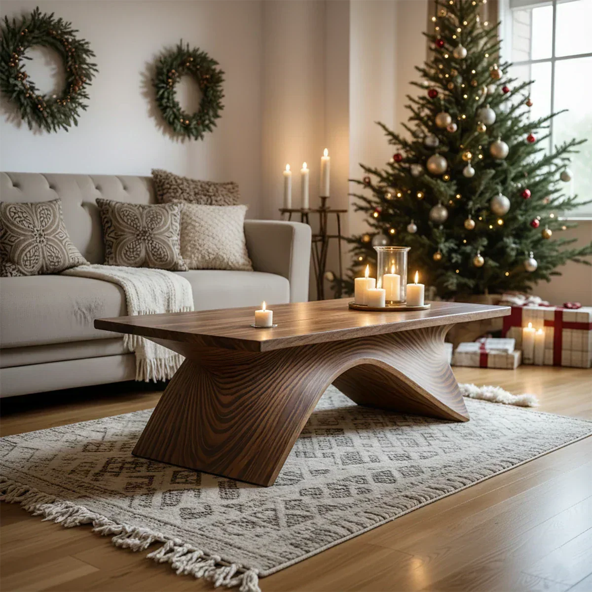 Sculptural Curved Solid Wood Coffee Table – Handcrafted Natural Finish - Elitegemse - View 3
