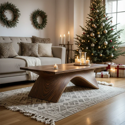 Sculptural Curved Solid Wood Coffee Table – Handcrafted Natural Finish - Elitegemse - View 3